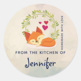 Orange Fox med Red Hearts Kitchen Baking Runt Klistermärke