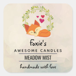 Orange Fox med Red Hearts Soap Candle Scent Fyrkantigt Klistermärke