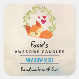 Orange Fox med Red Hearts Soap Candle Scent Fyrkantigt Klistermärke