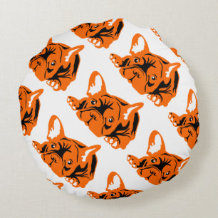 orange Fransk Bulldog Rund Kudde