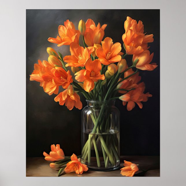 Orange Freesia Flowers Art Print Poster (Framsidan)