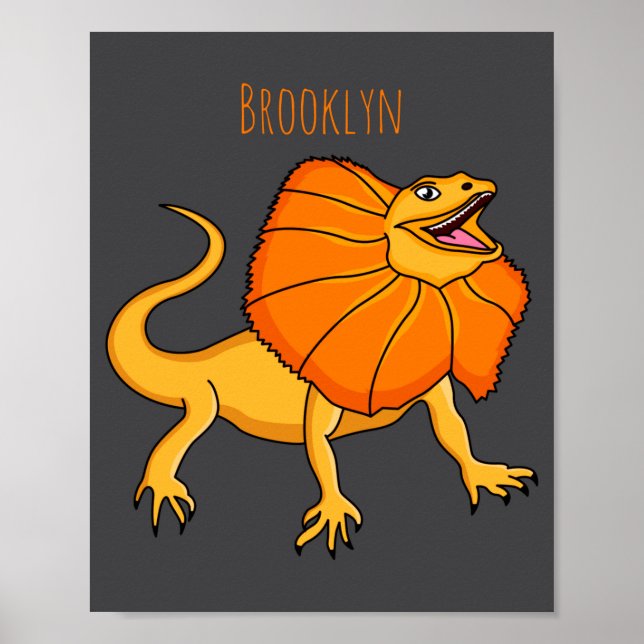 Orange Frilled Neck Lizard Cartoon Illustration Ba Poster (Framsidan)