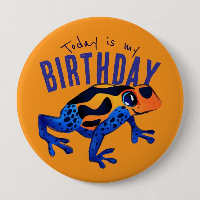 Orange Frog Button Birthday Knapp (Framsida)