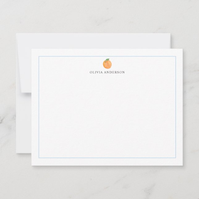 Orange Fruit Blue Border Personalized Stationery Anteckningskort (Framsida)