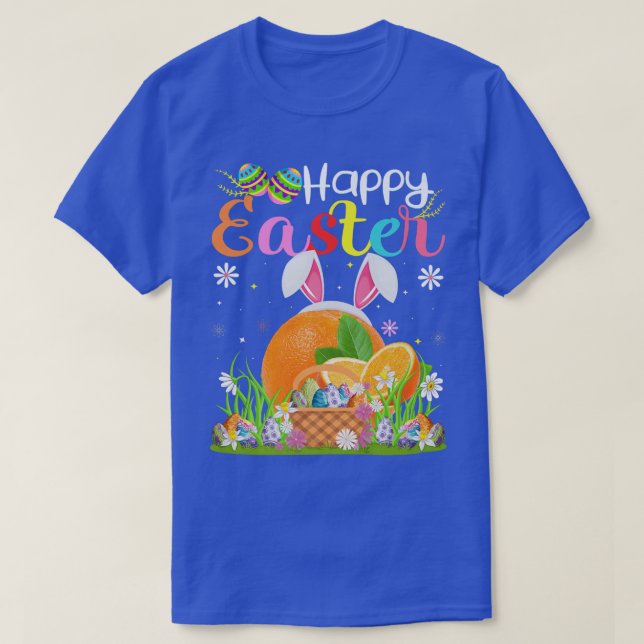Orange Fruit Bunny Egg Hunting Funny Orange Lyckli T Shirt (Design framsida)
