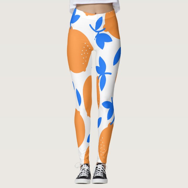 Orange Fruit: Exquisite Blue-Twiged Mönster. Leggings (Framsida)