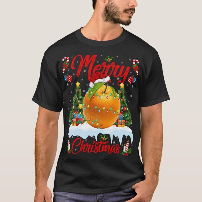 Orange Fruit Ljus Julafton Träd Santa Orange Chris T Shirt (Framsida)