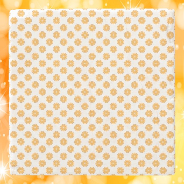 Orange Fruit Mönster Stenunderlägg (A stone coaster with an orange pattern)