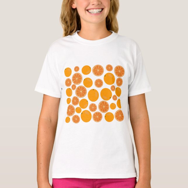 Orange Fruit Mönster T Shirt (Framsida)