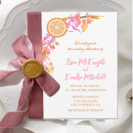 Orange Fruit Watercolor Wildblomma Blommigt Inbjudningar