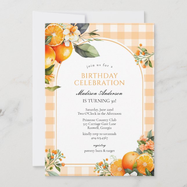 Orange Fruits Birthday Invitation Inbjudningar (Framsida)
