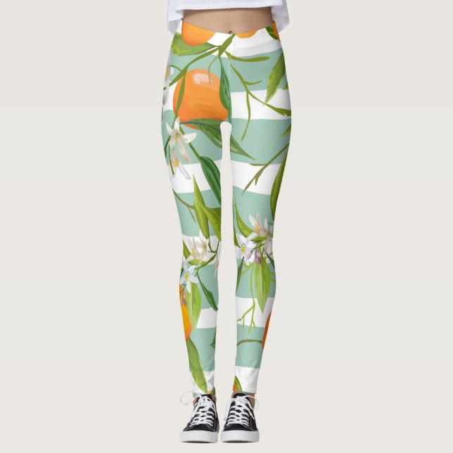 Orange Fruits Blommigt: Sömlös Vintage. Leggings (Framsida)