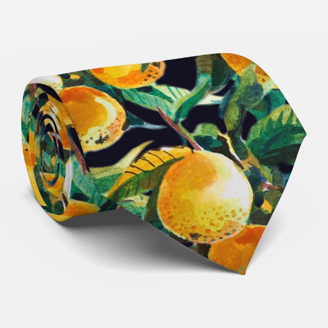 Orange Frukt Akvarell Färsk Citruskonst Slips (Rullad)