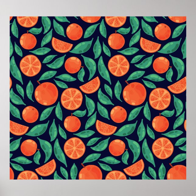 Orange Frukt: Färg Vintage Sömlös Poster (Framsidan)