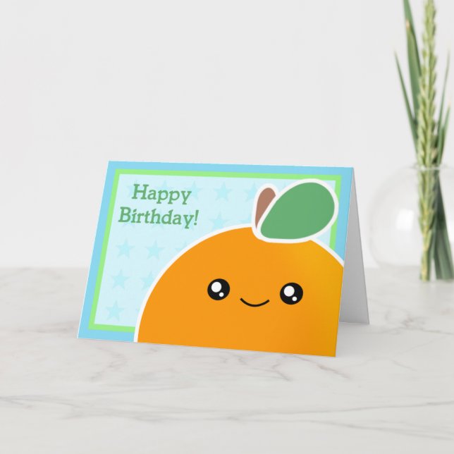 Orange frukt för Kawaii födelsedagkort Kort (Framsida)