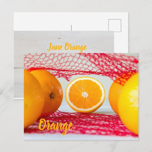 Orange frukt för vegan och vegeatrian vykort (Fram/baksida)