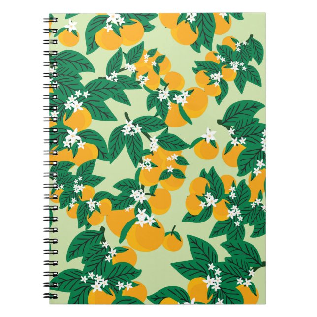 Orange frukt: grönt vintage mönster. anteckningsbok (Framsidan)