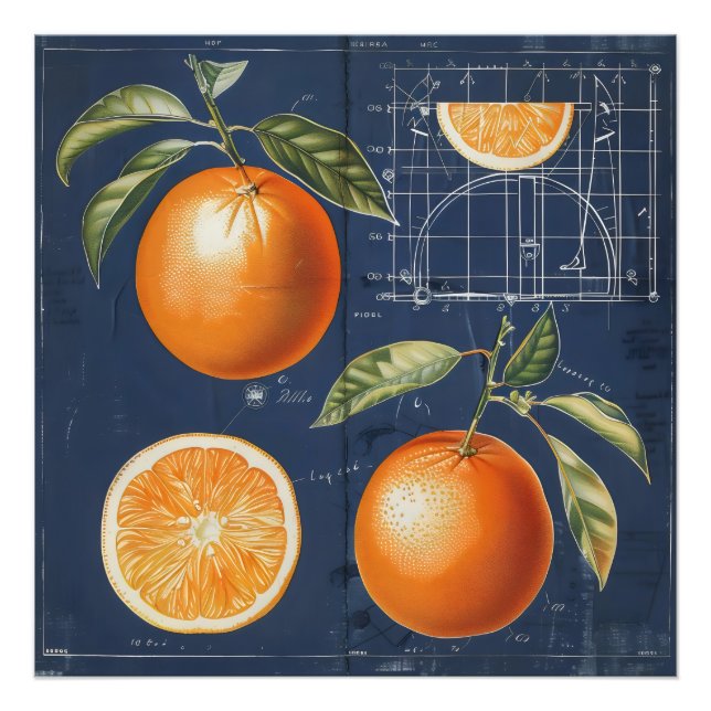 Orange Fruktblått Fototryck (Framsidan)