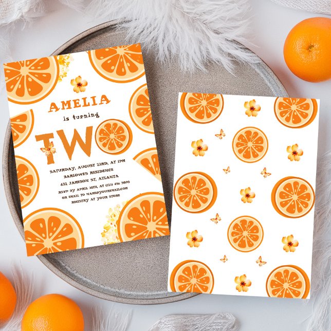 Orange Fruktig vattenfärg Citrus Barns födelsedag Inbjudningar (Orange Fruity Watercolor Citrus Kids Birthday Invitation)