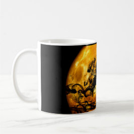 Orange Full Moon Black Raven Halloween Specter Kaffemugg