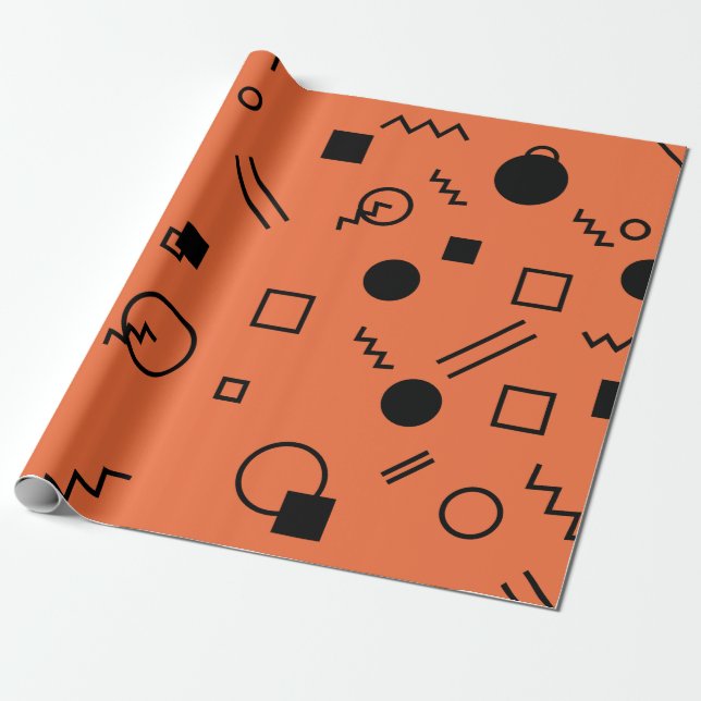 Orange, fun, trendy, geometric Memphis graphic Presentpapper (Utrullad)