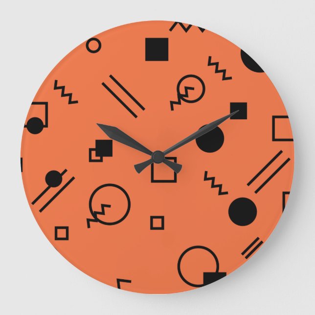 Orange, fun, trendy, geometric Memphis graphic Stor Klocka (Framsida)