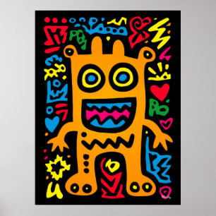 Orange Funky Alien – Neon Pop Art Sällsam Varelse  Poster