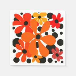 Orange funky blommor och svart polka dots pappersservett