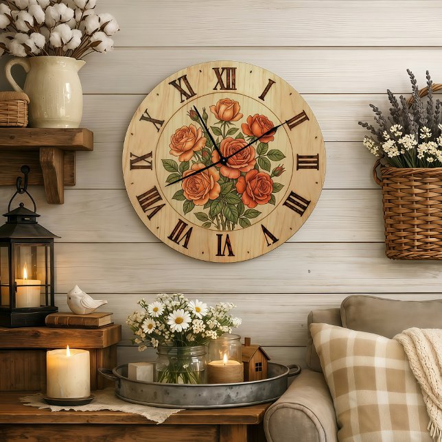 Orange Garden Flowers Wall Clock Stor Klocka (Skapare uppladdad)