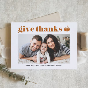 Orange Ge: Tack för Retro Typography-Thanksgivinge Julkort