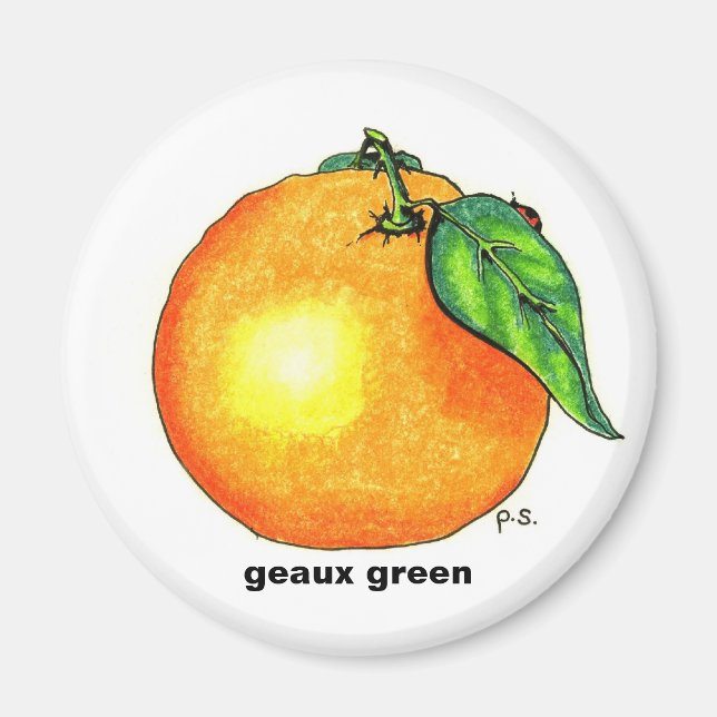 Orange, geaux-grönt magnet (Framsidan)