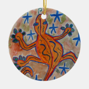 Orange Gecko Ceramic Ornament