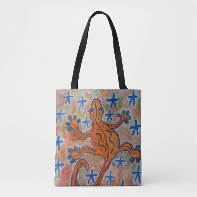 Orange Gecko Tote Bag Tygkasse (Framsida)
