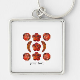 Orange Gemstone Art. Fyrkantig Silverfärgad Nyckelring