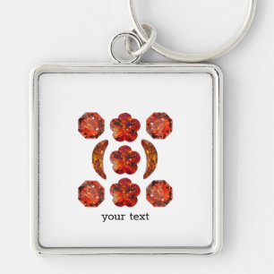 Orange Gemstone Art. Fyrkantig Silverfärgad Nyckelring
