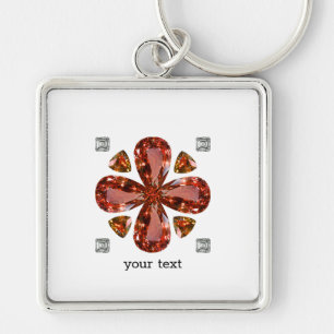 Orange Gemstone Diamond Art, Orange Fyrkantig Silverfärgad Nyckelring