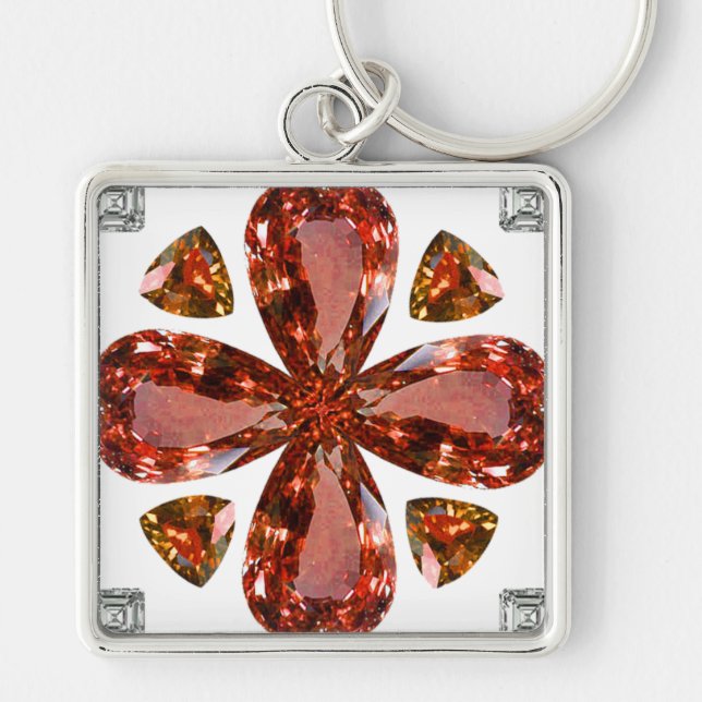 Orange Gemstone Diamond Art, Orange Keychain Fyrkantig Silverfärgad Nyckelring (Framsidan)