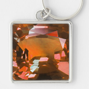 Orange Gemstone Fyrkantig Silverfärgad Nyckelring
