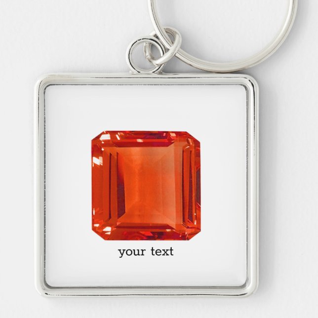 Orange Gemstone Mönster Fyrkantig Silverfärgad Nyckelring (Framsidan)