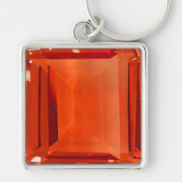 Orange Gemstone Mönster Keychain Fyrkantig Silverfärgad Nyckelring