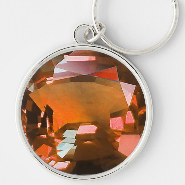 Orange Gemstone Rund Silverfärgad Nyckelring (Framsidan)