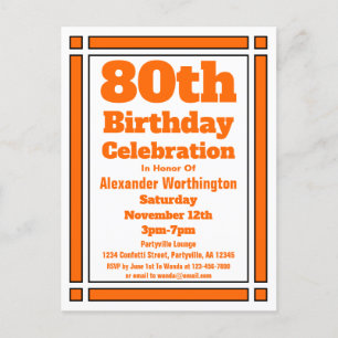 Orange Geometric 80 Birthday Inbjudan vykort