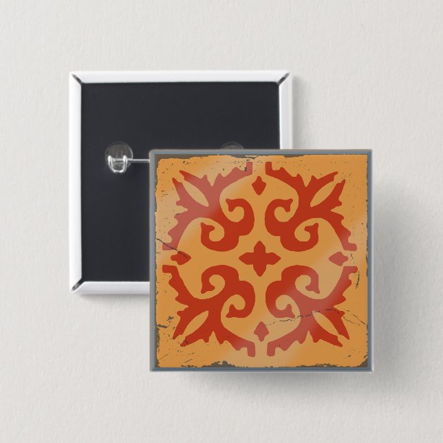 Orange Geometric Flower Spain Tile Board Game Knapp (Framsida & baksida)