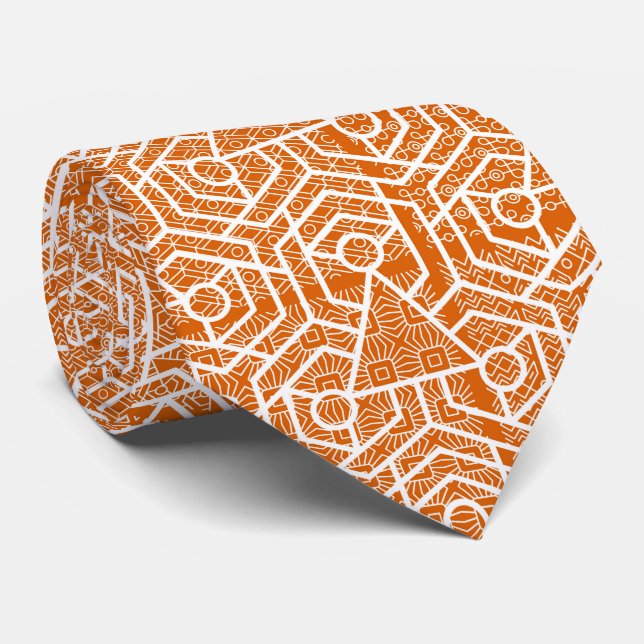 Orange Geometric Mönster Design Neck Tie Slips (Rullad)