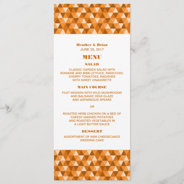 Orange Geometric Triangles Bröllop Menu Meny (Framsida)
