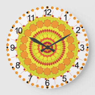 Orange Geometrisk Cirkel Mandala-70250 Stor Klocka
