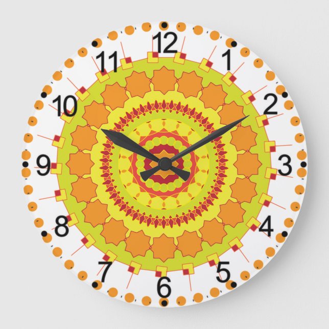 Orange Geometrisk Cirkel Mandala-70250 Stor Klocka (Framsida)