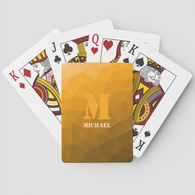 Orange geometrisk nätmönster Monogram Casinokort (Baksidan)