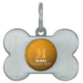 Orange geometriskt nätmönster anpassad monogram ID-bricka husdjur