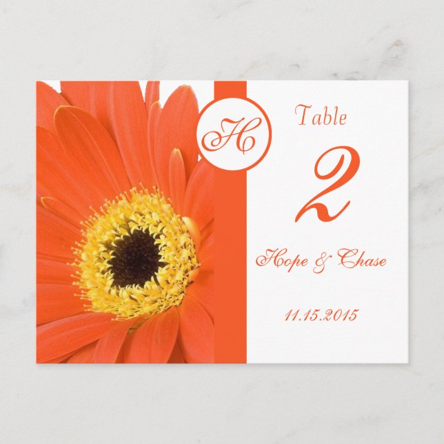 Orange Gerber Daisy Bordsnummer Cards (Framsida)